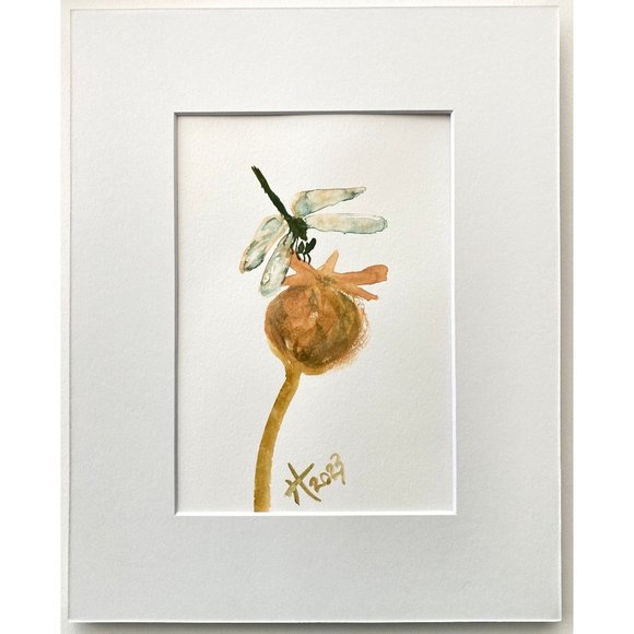 Dragonfly On Poppy Pod - Original Art Handmade Painting by Tristina Dietz Elmes - Picture 2 of 4